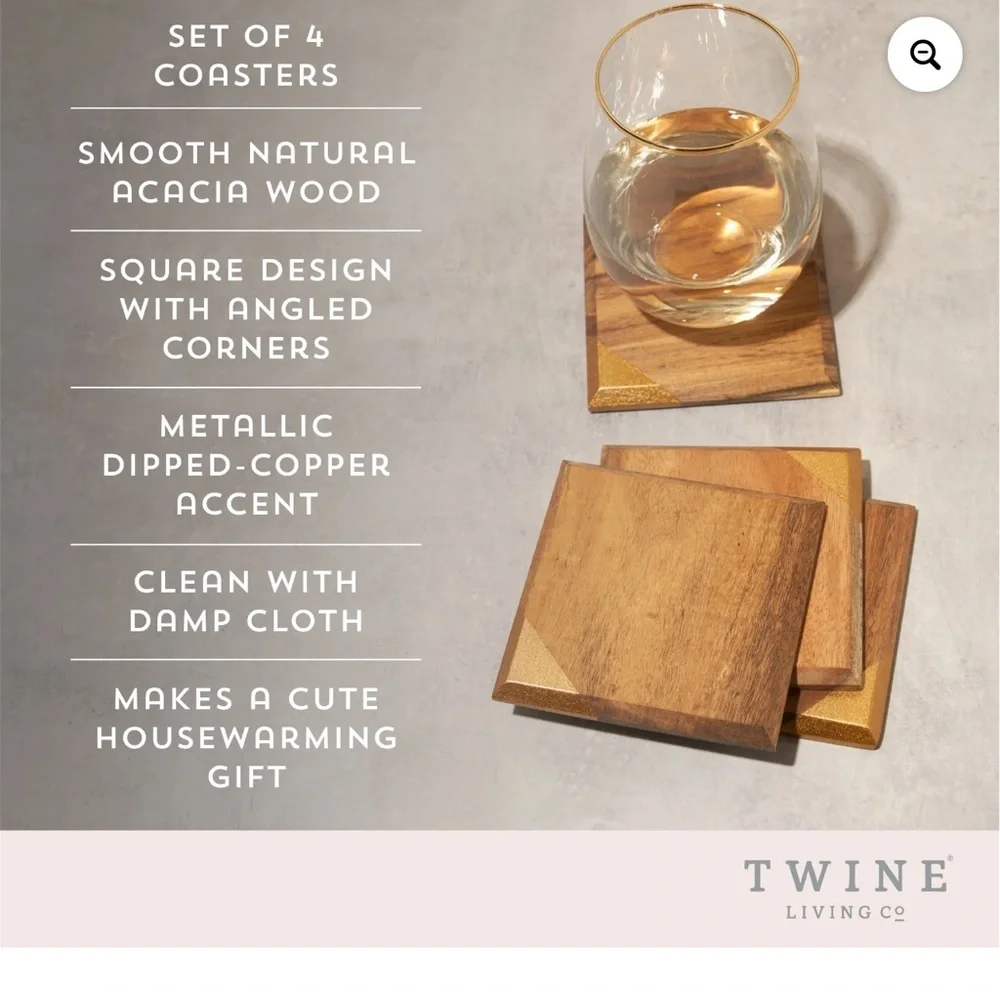 New Old Kentucky Home Metallic Dipped Coaster Set by Twine 4 Pack Wood Copper